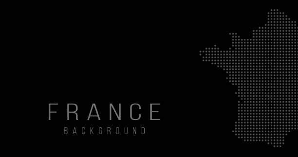 法国国家地图背景从半色调网点模式，矢量插图孤立在黑色背景图片下载