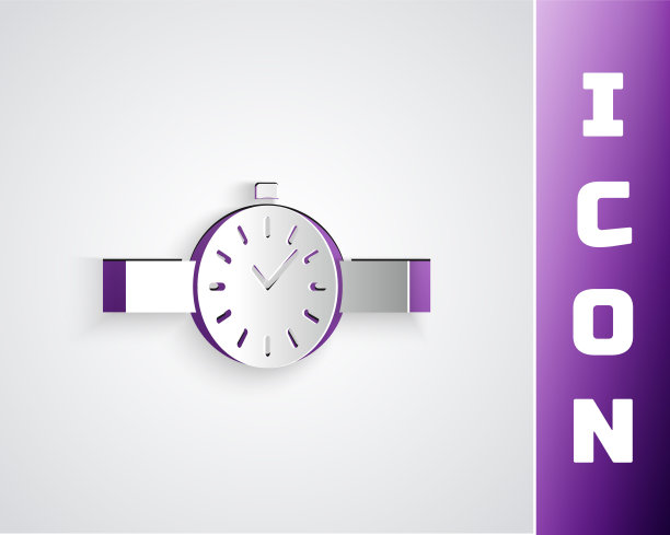 剪纸手表图标孤立在灰色背景。手表图标。纸艺术风格。矢量图图片下载