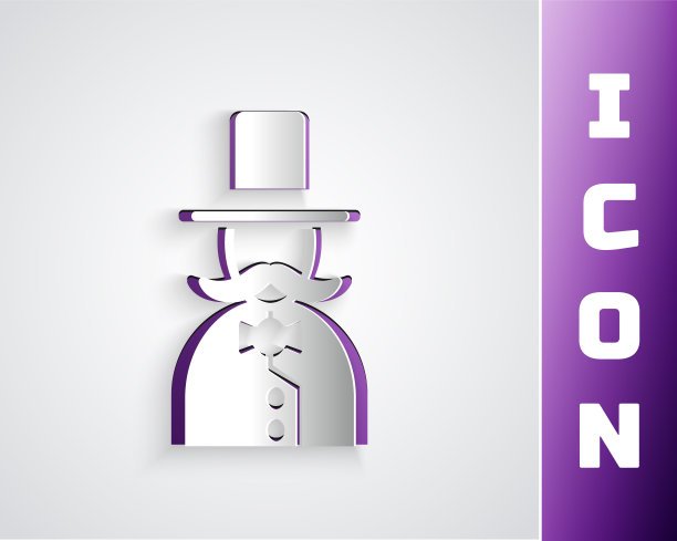 剪纸魔术师图标孤立在灰色背景。纸艺术风格。矢量图图片下载