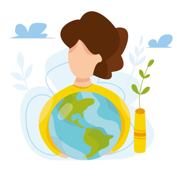 现代矢量插图的女人与地球在手中。环境的概念。全世界人民捧着地球。地球日。拯救自然和地球。图片下载