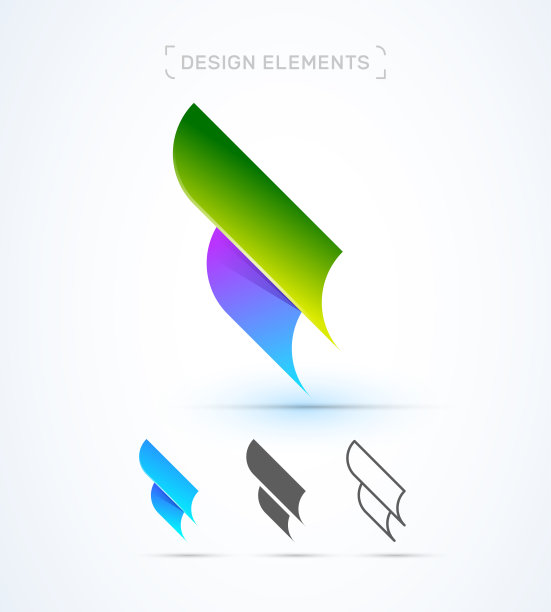 抽象的飞机机翼标志图标集。折纸和材料设计风格。图片下载