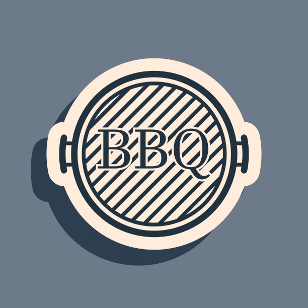 黑色烧烤架图标孤立在灰色背景。俯视图烧烤架。长长的阴影风格。矢量图图片下载