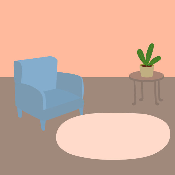 矢量插图，简单的室内，灰色的椅子，带盆花的桌子，文字空间。图片下载