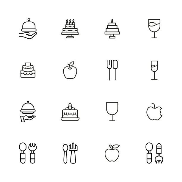 描线美食图标集。图片下载