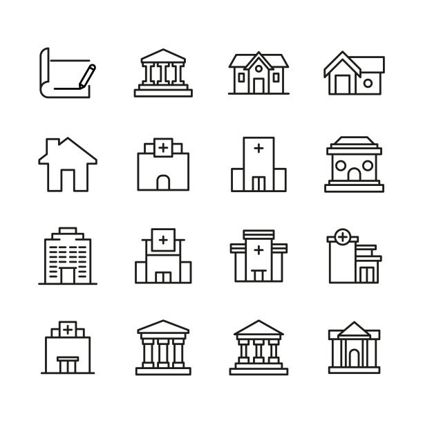 大量的建筑线条图标。图片下载