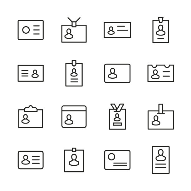 一组个人卡片相关的矢量线图标。图片下载