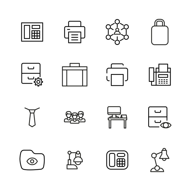 现代细线图标组办公室。图片下载