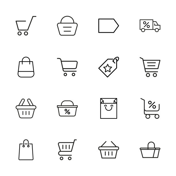 简单的一套杂货店现代细线图标。图片下载