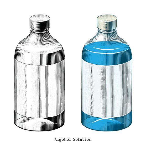 酒精溶液手绘制复古风格剪辑艺术孤立的白色背景图片下载