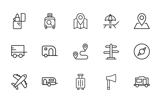 大系列的旅游线路图标。图片下载