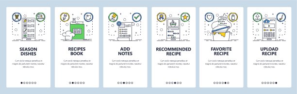菜谱书网站和移动应用程序上的屏幕矢量模板图片下载