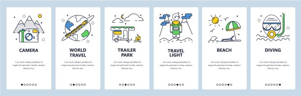 全球旅游网站和移动应用程序上的屏幕矢量模板图片下载