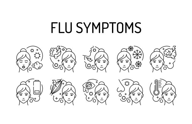 流感症状黑线图标设置。病毒性疾病、感冒。象形文字用于网页、手机应用、促销。UI UX GUI设计元素。可编辑的中风图片下载