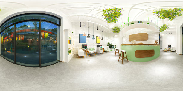 餐厅和餐厅的3D渲染，360度图片下载