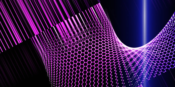 抽象技术背景用紫色六角网和黑色模糊线。区块链。人工智能和互联网的概念。图片下载