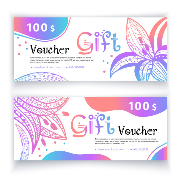 券模板彩色鲜艳的观赏百合在白色的背景。价值100美元的百货公司，商业。商店、女性化的商品图片下载