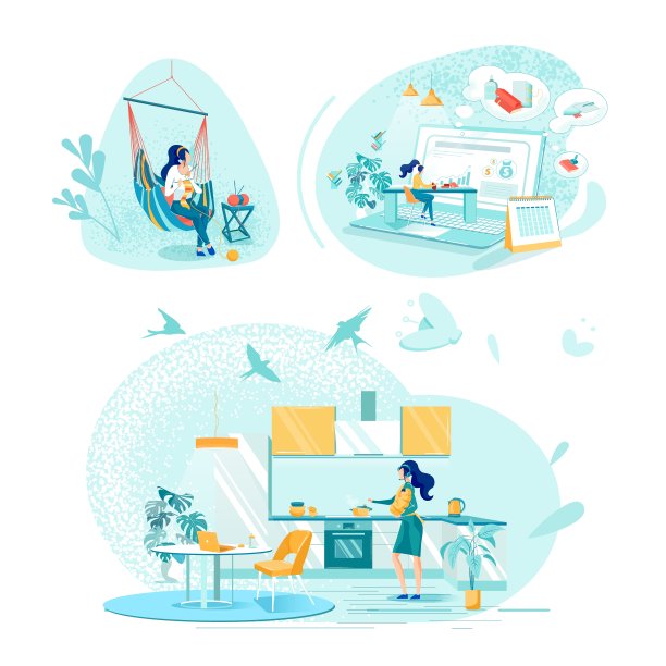 妇女与家庭工作平面矢量插图集图片下载