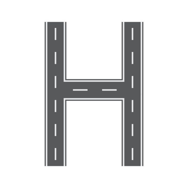 H字母代表“路”或“街”字。平面和纯色矢量插图。图片下载