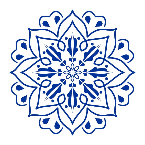 圆花蓝色陶瓷设计，对称钴图案的白色背景，陶瓷在葡萄牙或西班牙风格，阿祖列霍图片下载