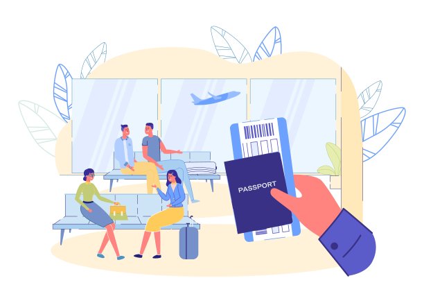 在出境大厅内手持护照。图片下载