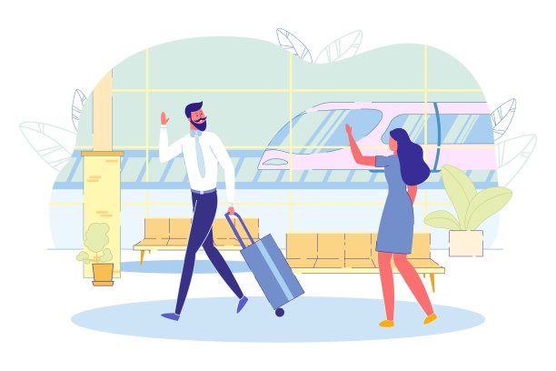 一对夫妇在火车站站台上说再见。图片下载