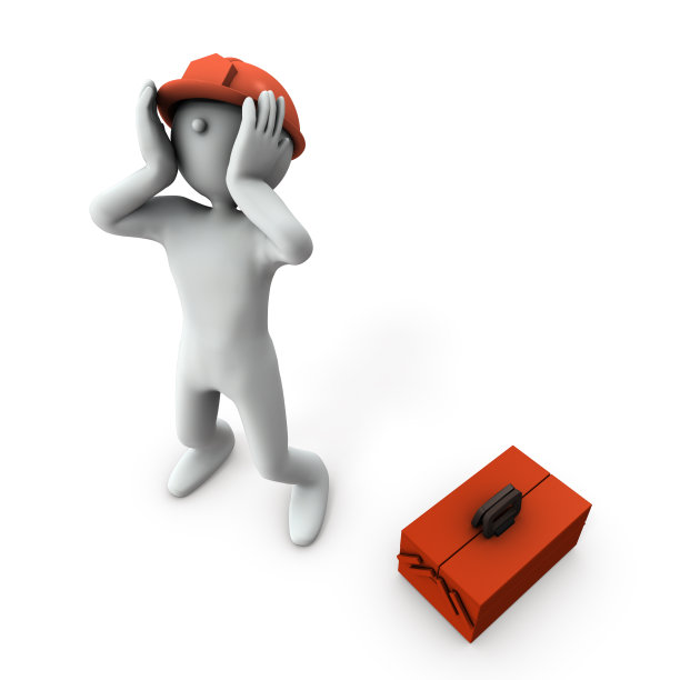 工程师担心地抱着头。他做错事了。白色背景。3 d演示。图片下载