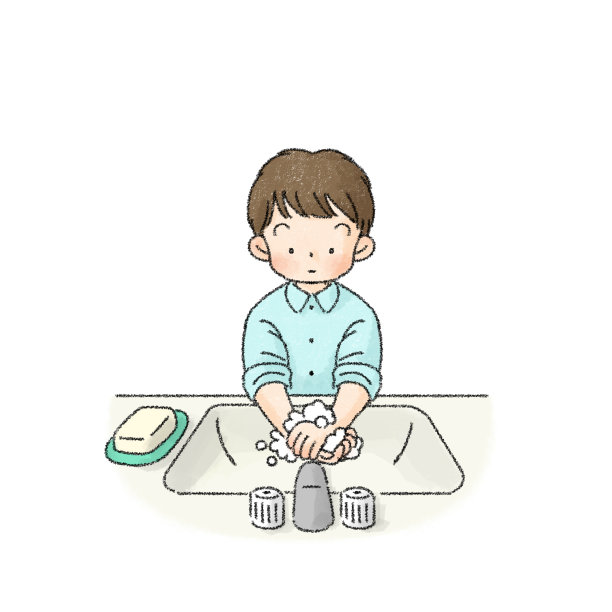 一个孩子洗手的插图图片下载