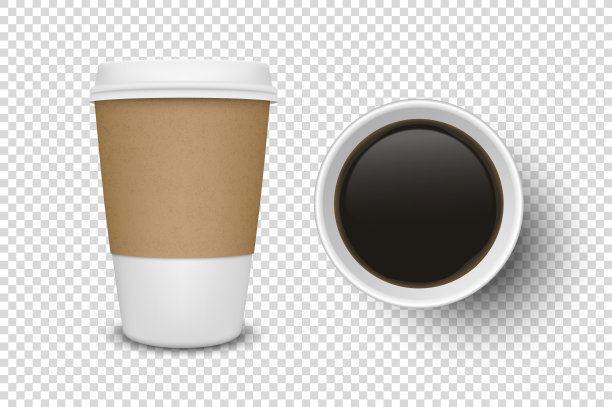 矢量3d现实一次性打开的纸，塑料咖啡杯的饮料图标设置特写孤立在透明的背景。设计模板模型。顶视图和前视图图片下载
