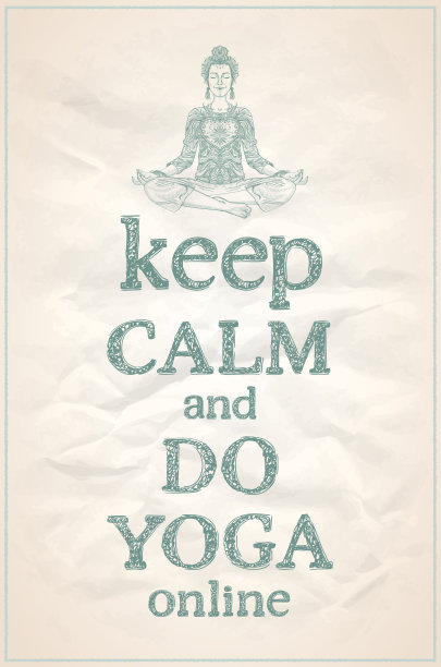 保持冷静，在网上做瑜伽，引用卡上的女人在家练习瑜伽冥想图片下载