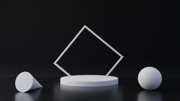 黑色背景上的白色产品展台3D渲染素材图片