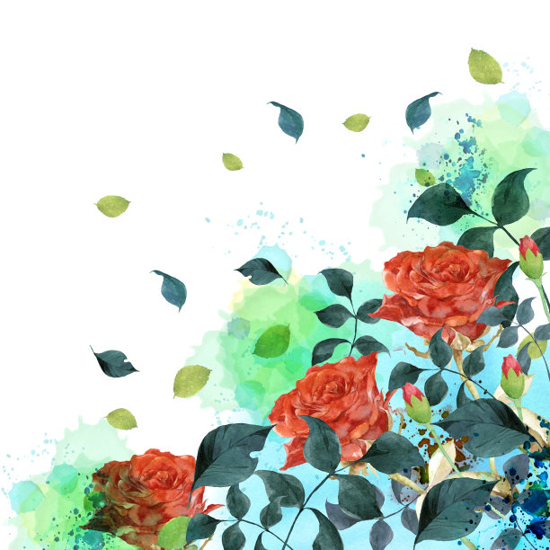 水彩玫瑰花园素材图片