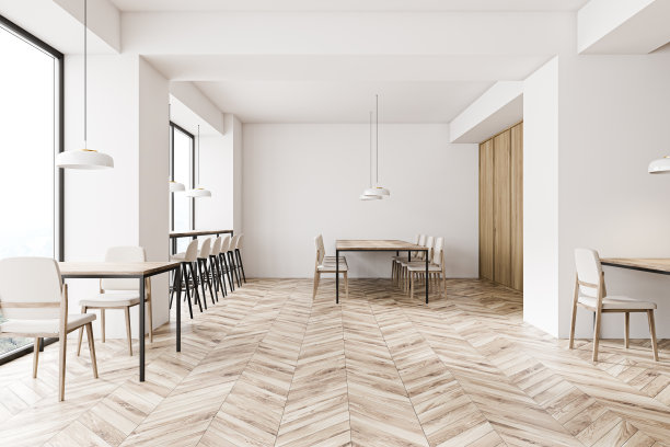 白色和木制的工业风格餐厅图片下载