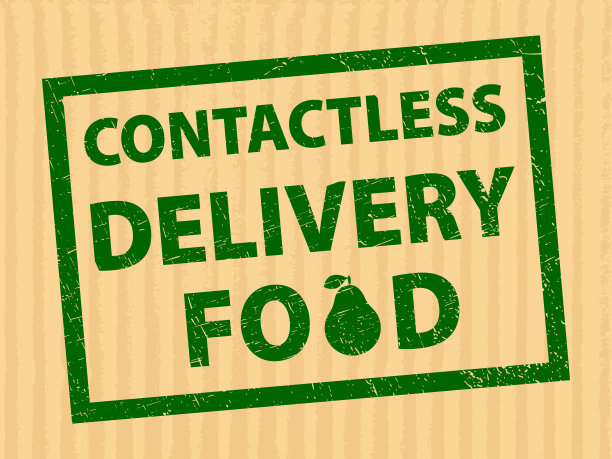 邮票垃圾橡胶非接触递送食品。你的网站设计，应用程序，UI背景上的食品邮票。股票向量。EPS10。图片下载