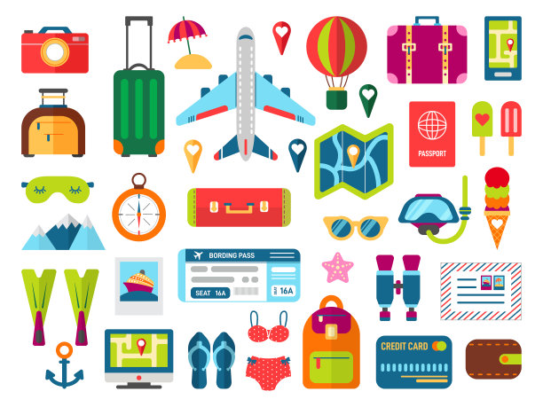 夏季旅行度假矢量设定扁平风格图片下载