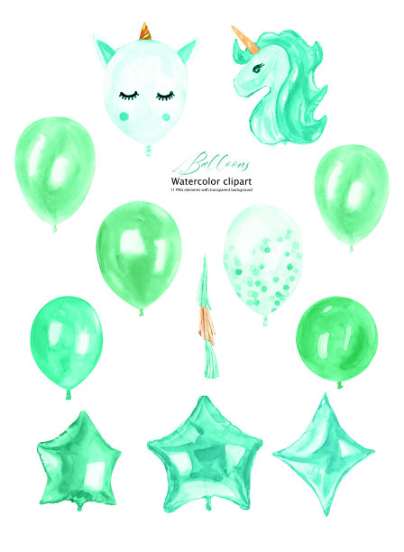 手绘水彩气球。明亮的儿童插图，版画，托儿所，织物，图案和更多。图片下载