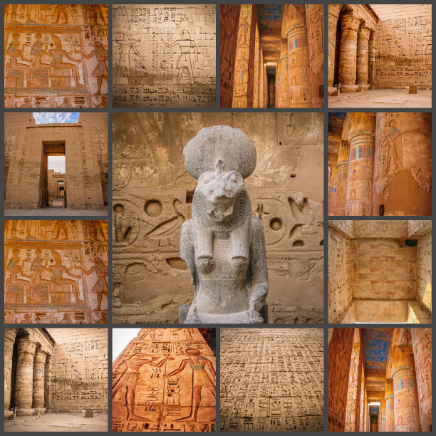 埃及卢克索麦地那哈布神庙拼贴照片图片下载