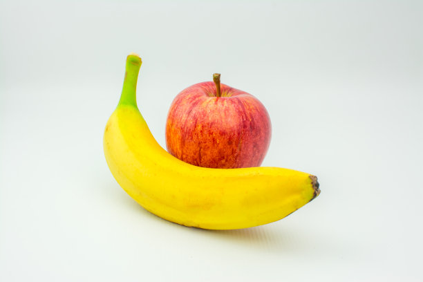 绿色背景上的苹果、水果、香蕉图片下载