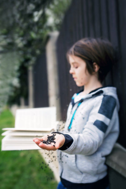 美丽的孩子，男孩，拿着书，读书，玩耍，创意知识拍着书图片下载