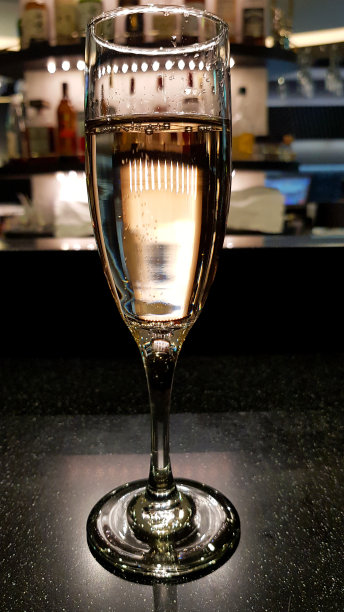 柜台吧台上的一杯气泡酒图片下载