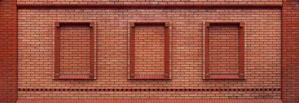 全景红砖墙与窗框图片下载