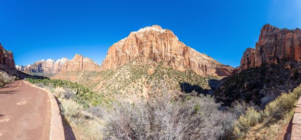 全景图片从锡安风景开车的观点在冬天图片下载