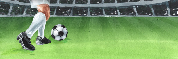 在足球场上活动的职业足球运动员。手绘水彩插图与复制空间图片下载