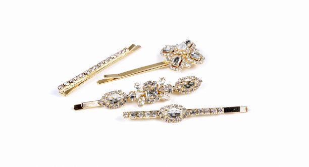 别针设置美丽的配件头发在白色的背景。图片下载