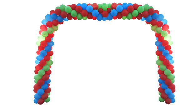 事件拱门的红色，绿色，蓝色，黄色气球孤立在白色的背景图片下载