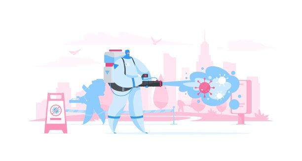 人们正在消毒城市街道以防感染病毒素材图片