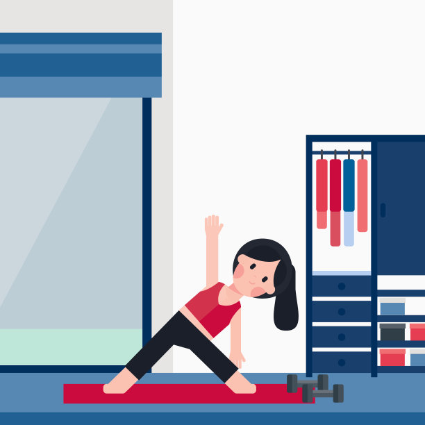 COVID-19运动的社交距离。居家预防新冠肺炎。女孩在家的活动。自我隔离。图片下载