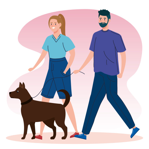 一对情侣在遛狗图片下载