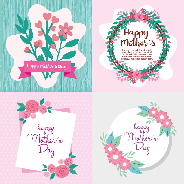 以鲜花装饰的母亲节贺卡套装图片下载