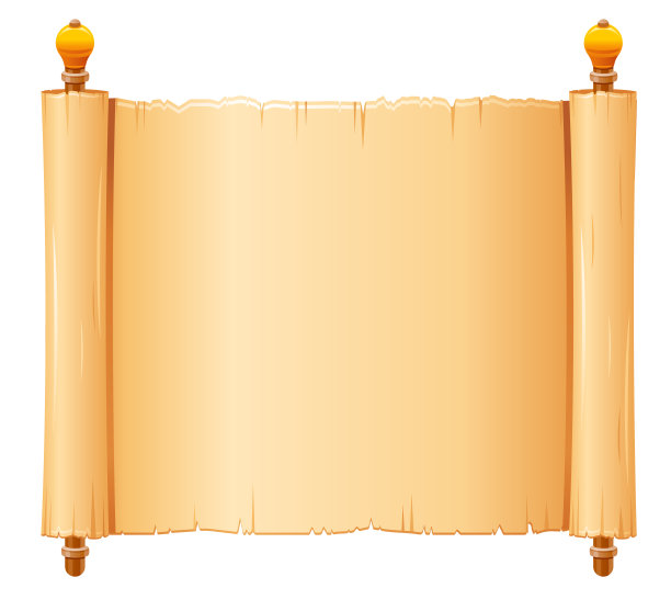 纸莎草卷轴，羊皮纸与旧的纹理，矢量旗帜孤立在白色的背景。古董卷与木制手柄地图，古老，圣经，中世纪信件。古老的纸莎草卷轴图片下载