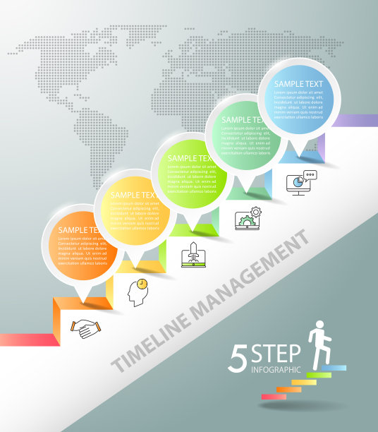 设计信息图表模板5个选项。业务概念可用于工作流布局、图表、数字选项、时间线、步骤、演示信息图图片下载